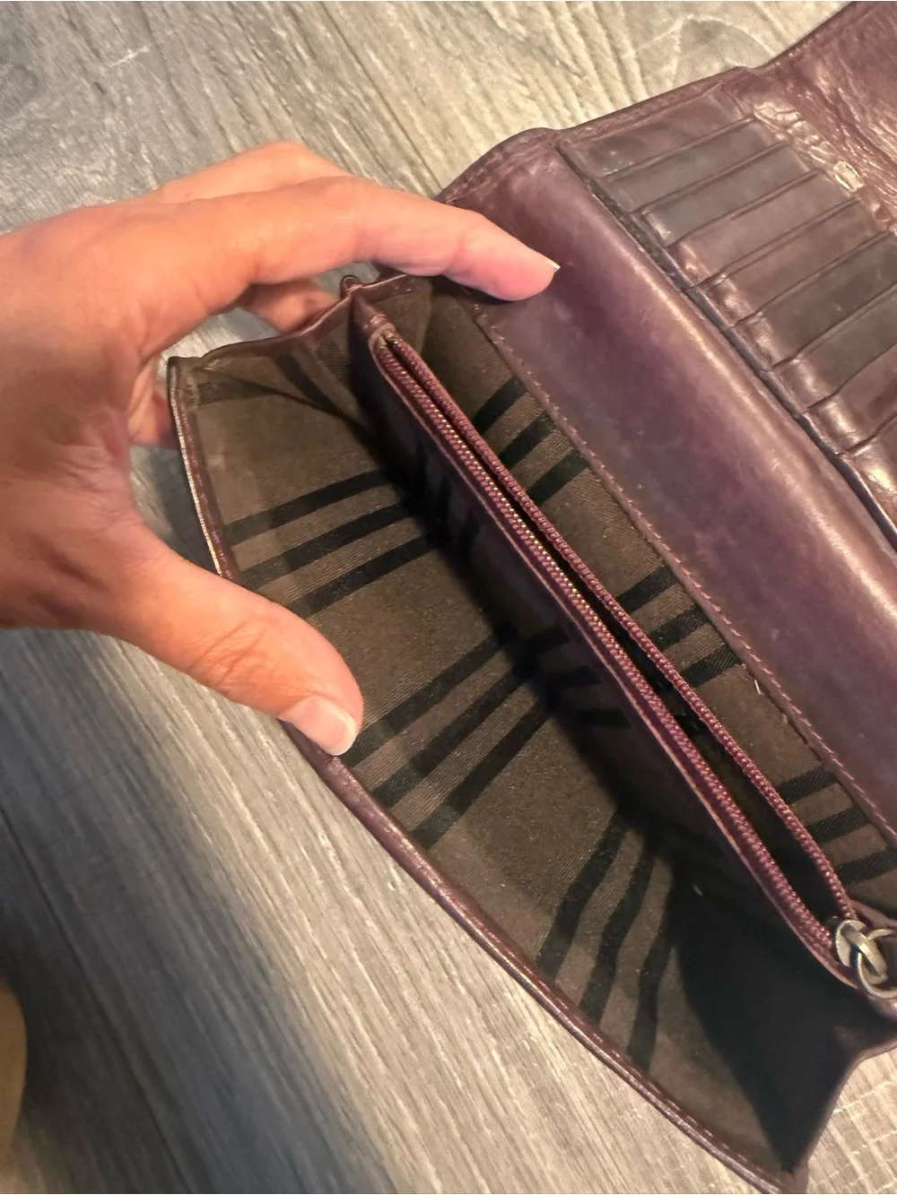 Frye Leather Trifold Wallet Clutch - Dark Purple